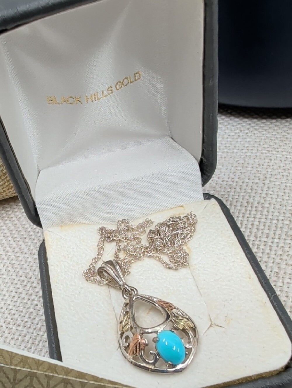 Coleman Black Hills Gold 12K Sterling Turquoise Pendant Necklace 16" w/ COA - Picture 6 of 17